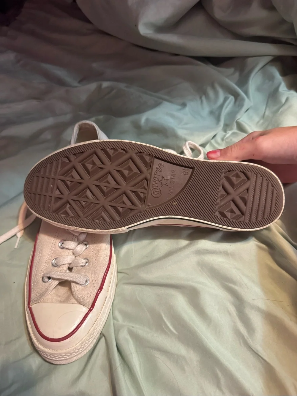Converse Low Top Canvas Sneakers in Pale Pink with Red Trim